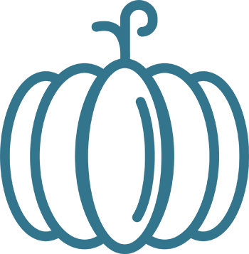 Icon representing a pumpkin, highlighting canned pumpkin as a beneficial food for dogs with digestive problems or to encourage eating.