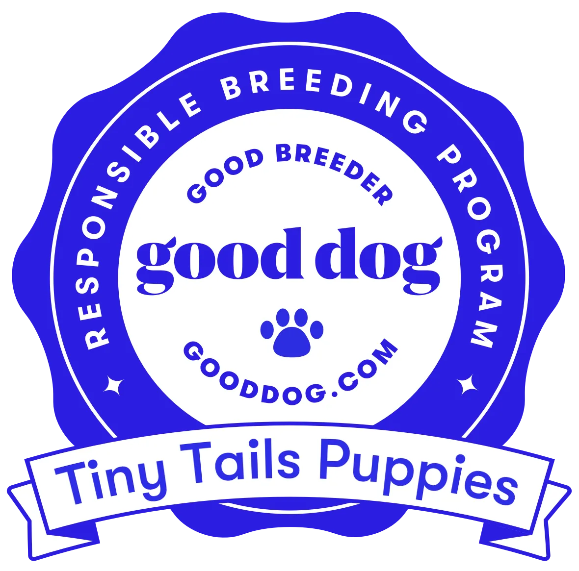 Image of a breeder badge or logo, perhaps for "Tiny Tails Puppies"