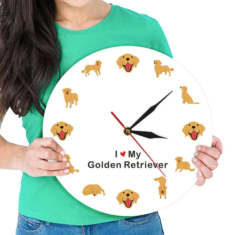 Image of a Golden Retriever clock in the happy Golden Retriever design, one for each hour of the day
