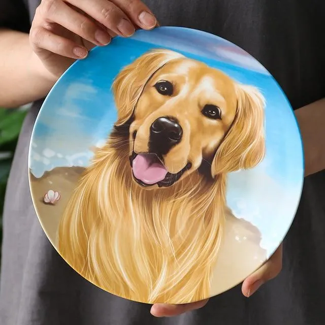 Image of a stunning Golden Retriever decorative plate made of high quality bone china