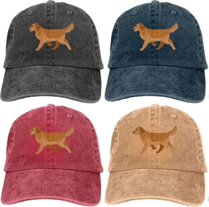 Image of golden retriever baseball caps in four different colors