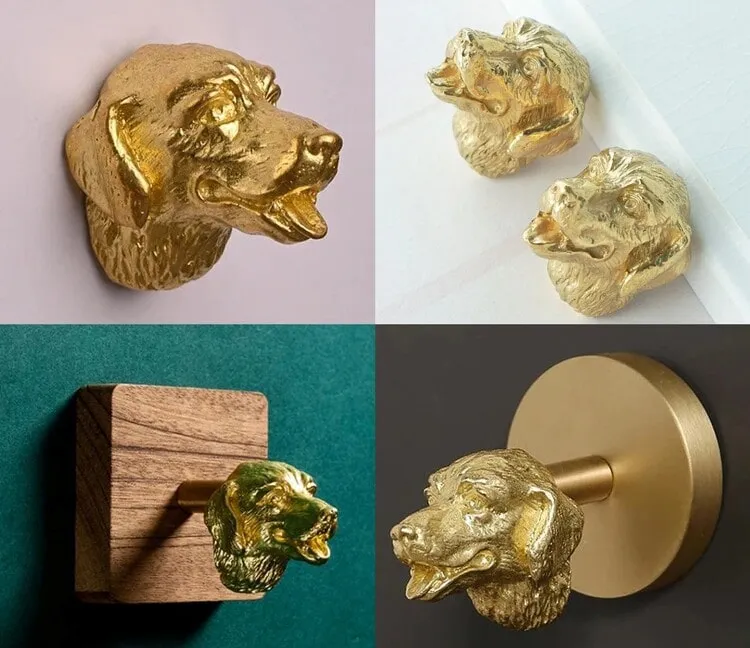 Image of the collage of four Golden Retriever drawer pulls or cabinet handle knobs