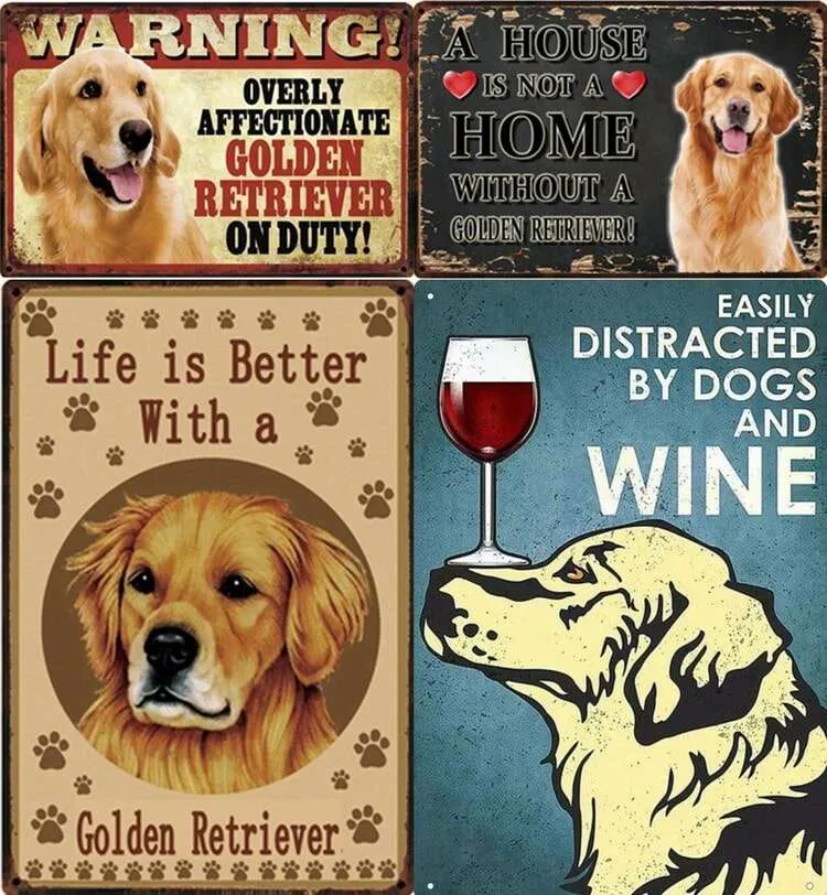 Image of the collage of four Golden Retriever sign boards