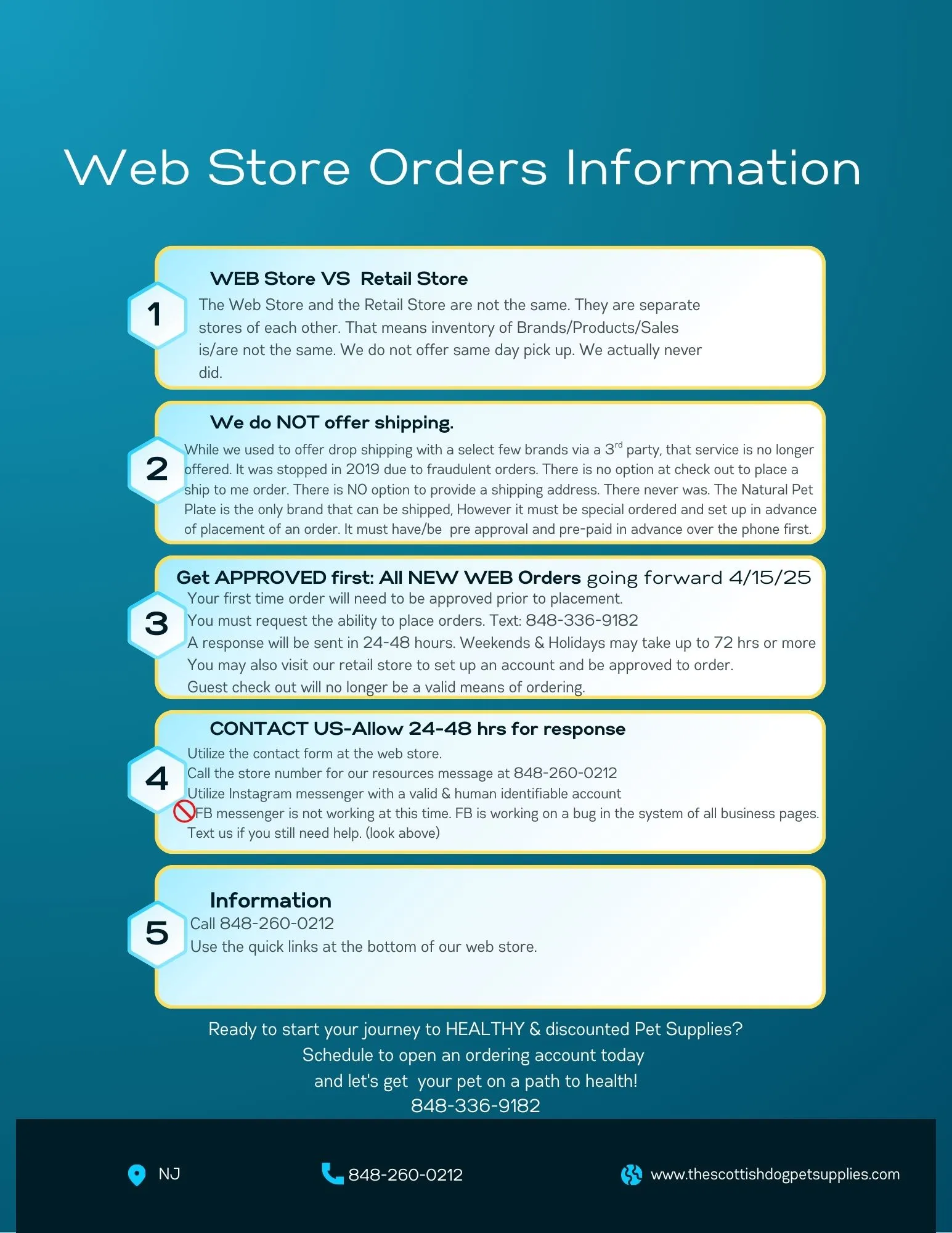 Important new order policy for pet supply deliveries