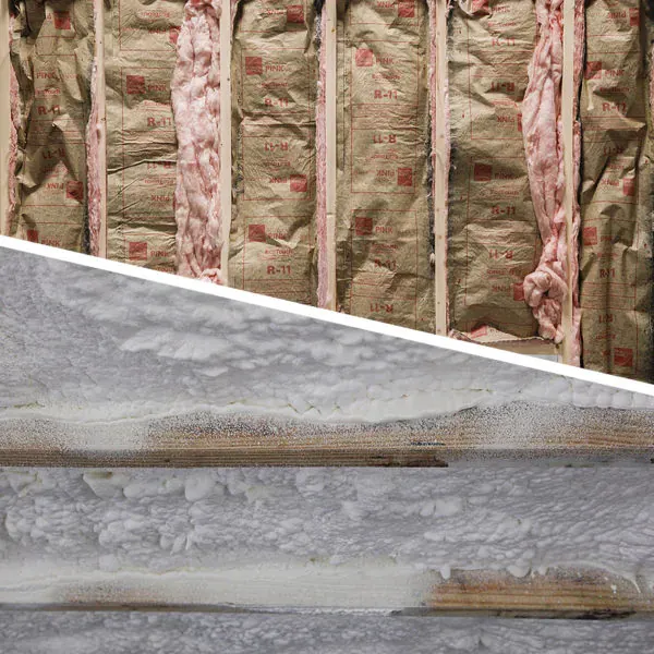 Interior of an insulated climate-controlled large outdoor dog kennel with R-13 insulation