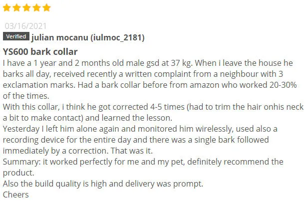 Julian Mocanu customer review for Dogtra YS600 collar