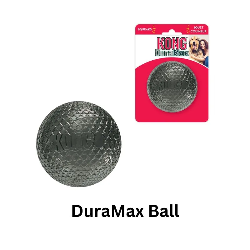 KONG DuraMax Ball, a durable squeaky toy made from K-100 material for chewers