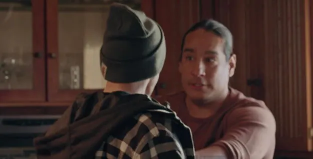 Matt (Rob Grabow) and his AA sponsor Fred (Michael Spears) discussing life on Fred's Montana farm in "The Year of the Dog" film.