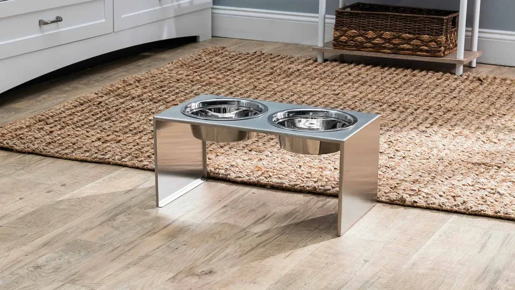 Modern Elevated Dog Bowl Stand Diners. Designer Raised Dog Feeding Stations. The Slate Dog Diner, Modern Elevated Dog Bowl. NMN Designs