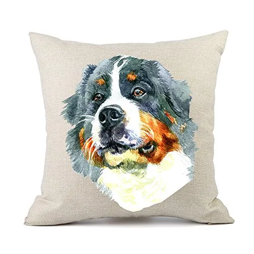Moyun Cute Pet Bernese Mountain Dog Pattern Cotton Linen Throw Pillow Case Cushion Cover Car Sofa Home Decor 18 x 18 inches