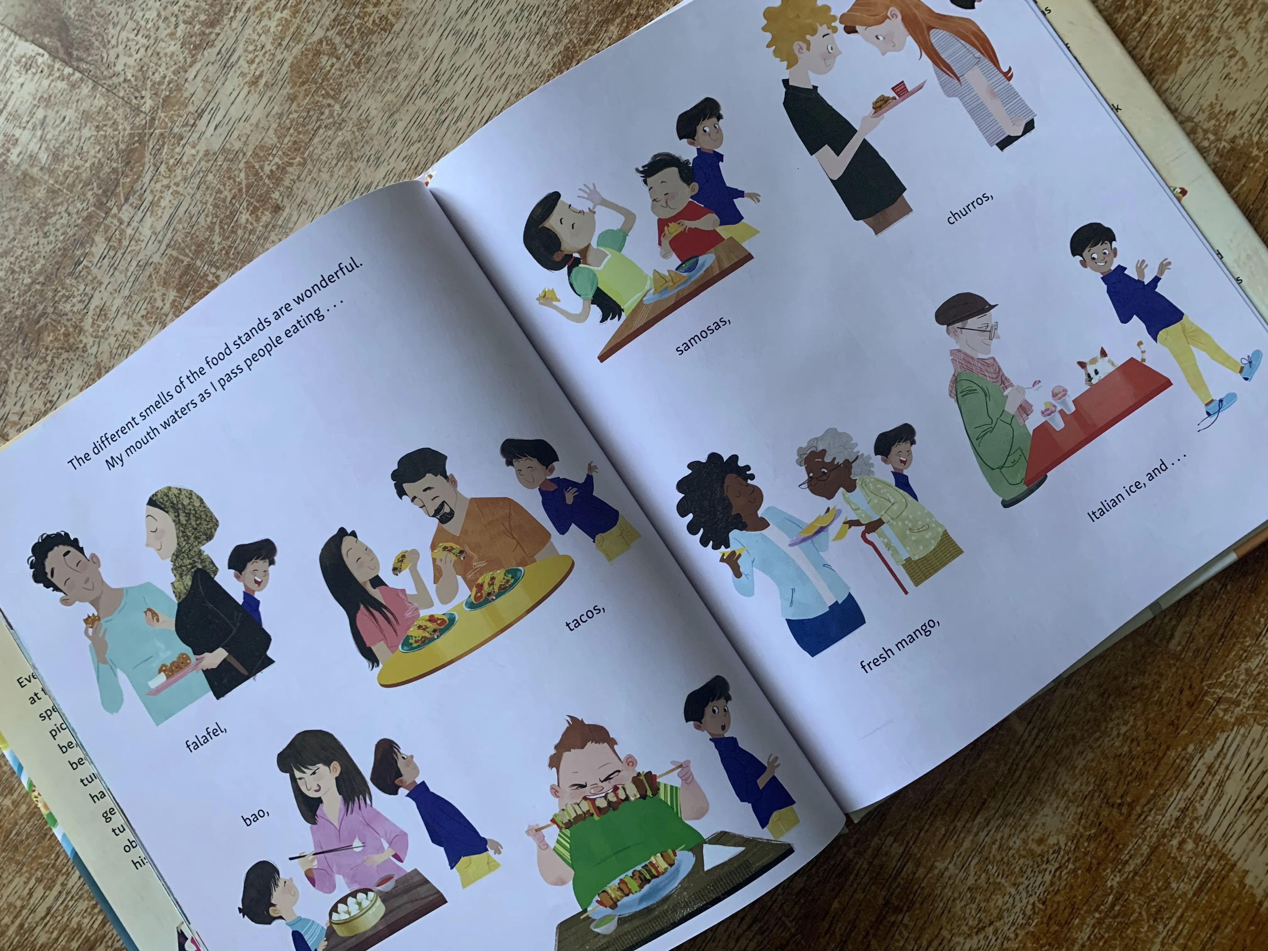 Musa navigating a bustling street filled with food stalls