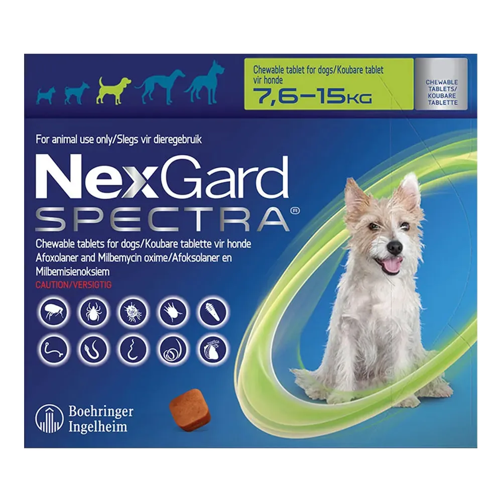 Nexgard Spectra chewable for dogs offering effective flea, tick, and heartworm prevention.