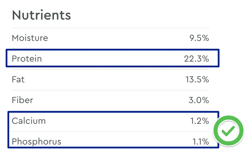 Nutritional label for Nutrisource Large Breed Adult Beef dog food, showing key percentages