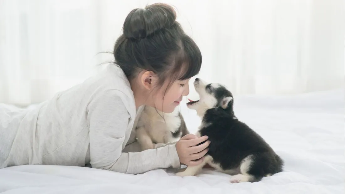 Owner reacting to puppy's smelly breath, highlighting common concern