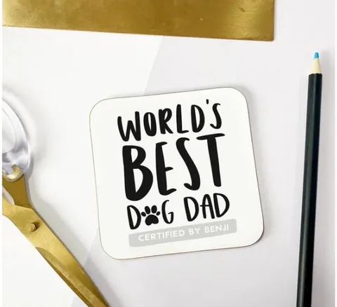 Personalized dog dad coaster, a thoughtful Christmas present from dog to dad