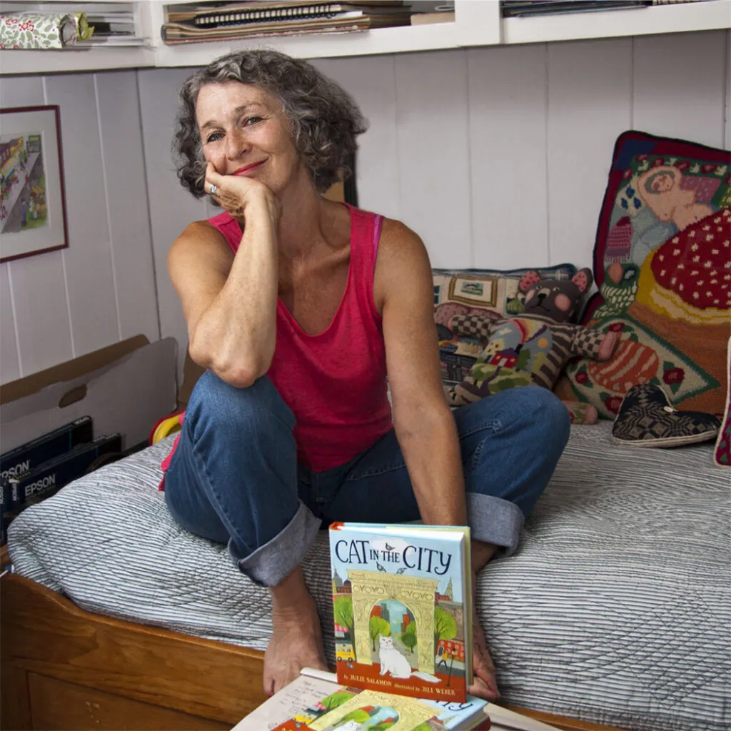 Portrait of Jill Weber, the acclaimed illustrator of the children's book Mutt's Promise, looking friendly and approachable.