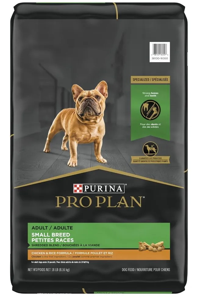 Purina Pro Plan Small Breed dog food with probiotics, ideal for French Bulldogs with sensitive stomachs