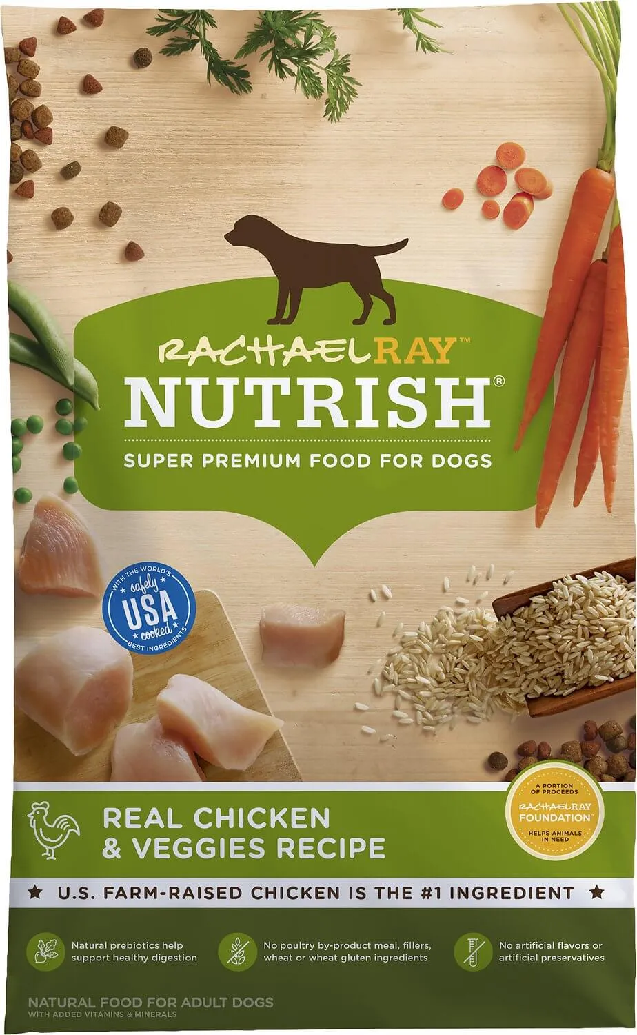 Rachael Ray Nutrish Natural Chicken and Veggies Dry Dog Food, a popular grain-inclusive option