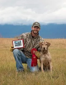 Retired champion Chesapeake Bay Retriever dam, CK's Hawk of Montauk MH-QA2, proven producer of gundogs