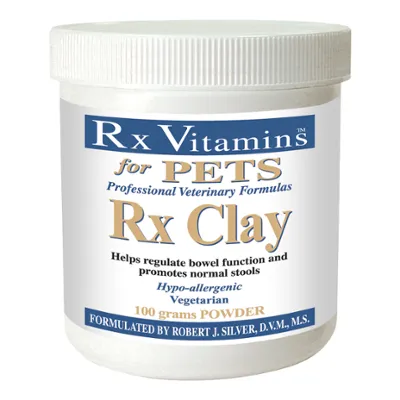 Rx Clay Powder container for veterinary use in treating dog diarrhea