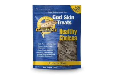 Savory Prime Cod Skin Treats, a healthy birthday gift for dogs rich in omega-3s