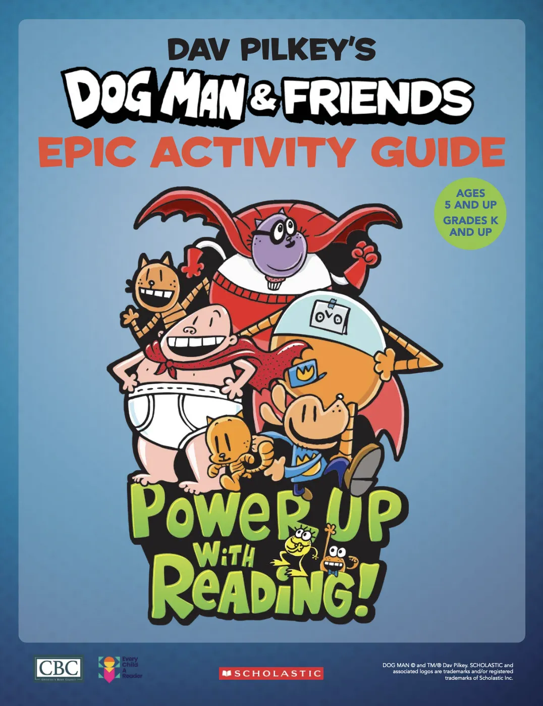 Scholastic Dog Man & Friends Epic Activity Guide featuring cartoon characters