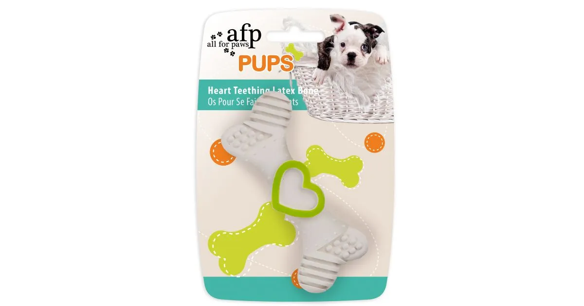 Small, durable latex bone chew toy for 8-week-old puppies, suitable for fetch and gentle chewing