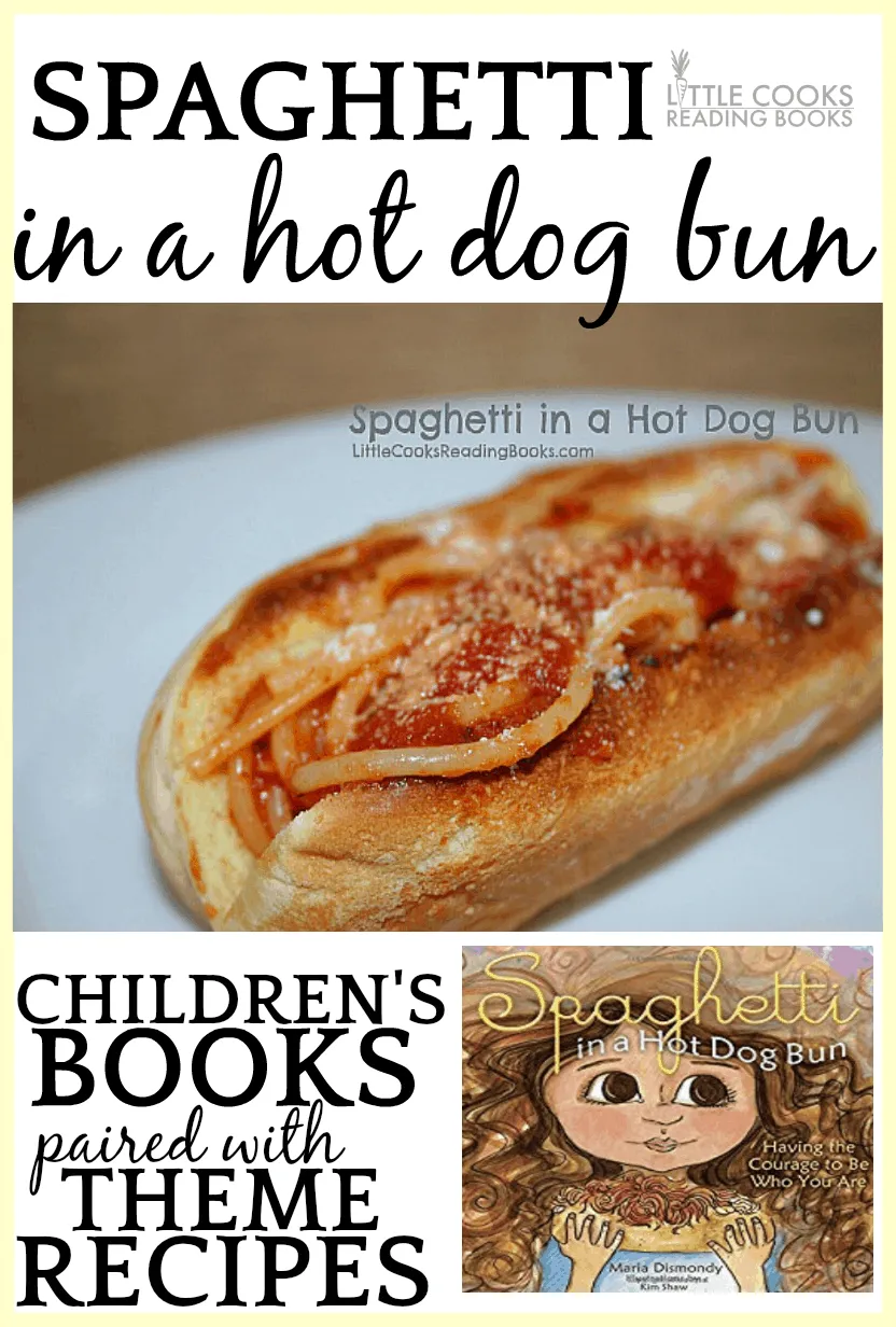 Spaghetti In A Hot Dog Bun on a white plate with the children