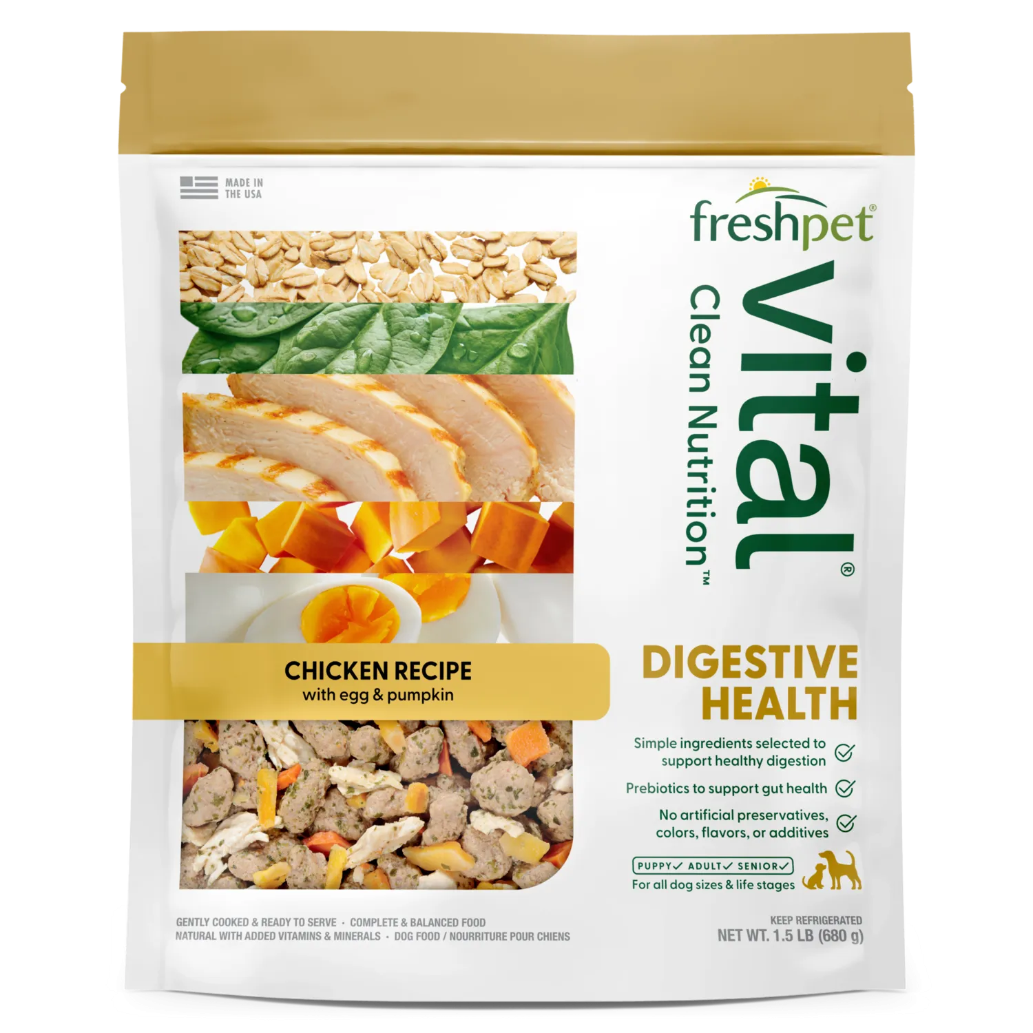 Specialized dog food for digestive health, featuring chicken, egg, and pumpkin to support gut wellness.