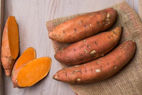 Sweet potato slices on a table