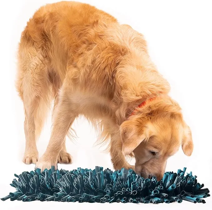 The Paw5 Wooly Snuffle Mat, a simple yet effective foraging toy with a shaggy green surface, ideal for stimulating a dog's natural sniffing instincts.