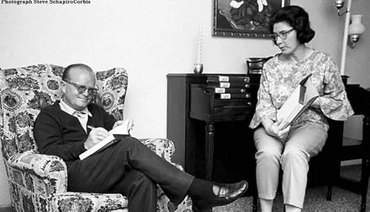 Truman Capote with his childhood friend and fellow author Harper Lee, symbolizing the personal connections that often influenced his insightful observations found in works such as "The Dogs Bark."