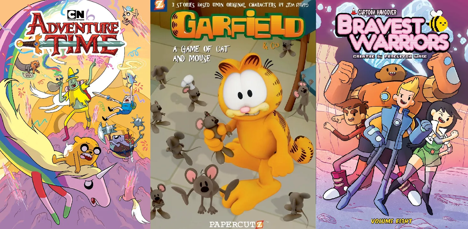 Vibrant cartoon-style artwork, indicating graphic novels with a strong visual and animated appeal for young readers.