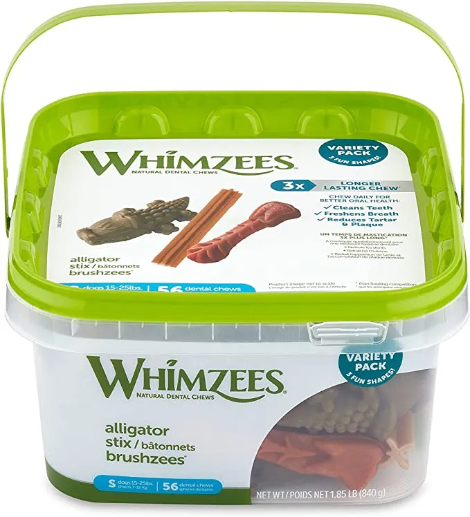 Whimzees All Natural Dental Chews in various fun shapes