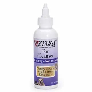Zymox Ear Cleanser Solution with a blue label on a white bottle