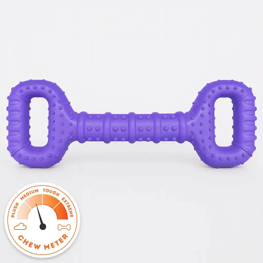 A black and red tug toy with a sturdy handle, designed for strong dogs and interactive play.