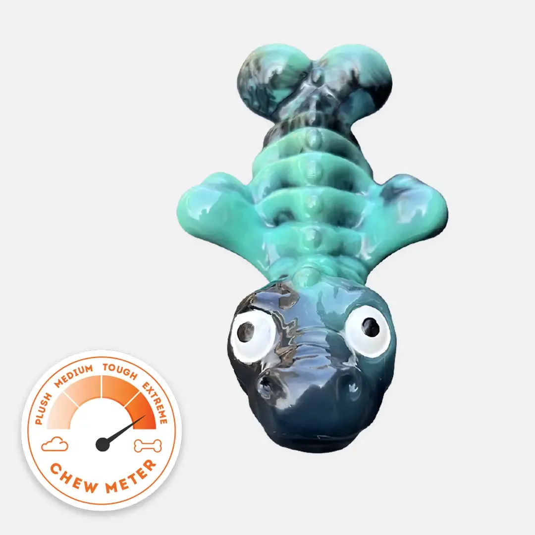 A blue sea creature-shaped dog chew toy