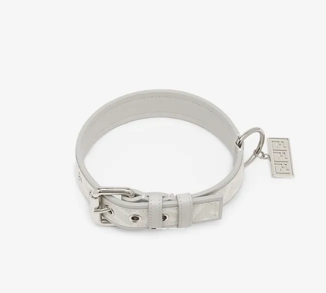 A brown Fendi fabric dog collar with the iconic FF logo
