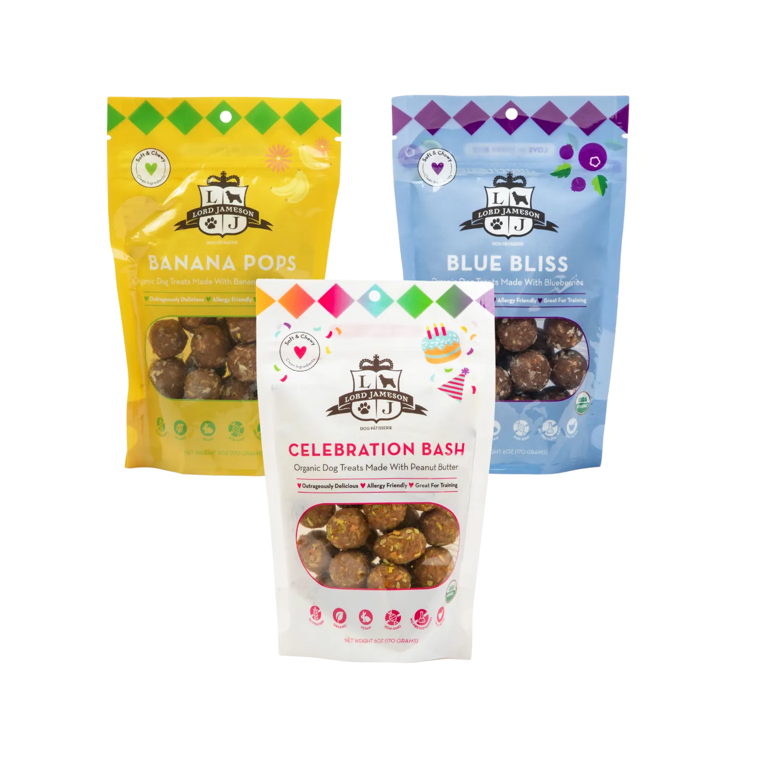 A bundle of organic dog treats in various flavors
