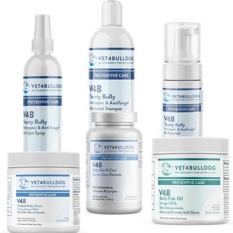 A bundle of therapeutic skincare products for bulldogs