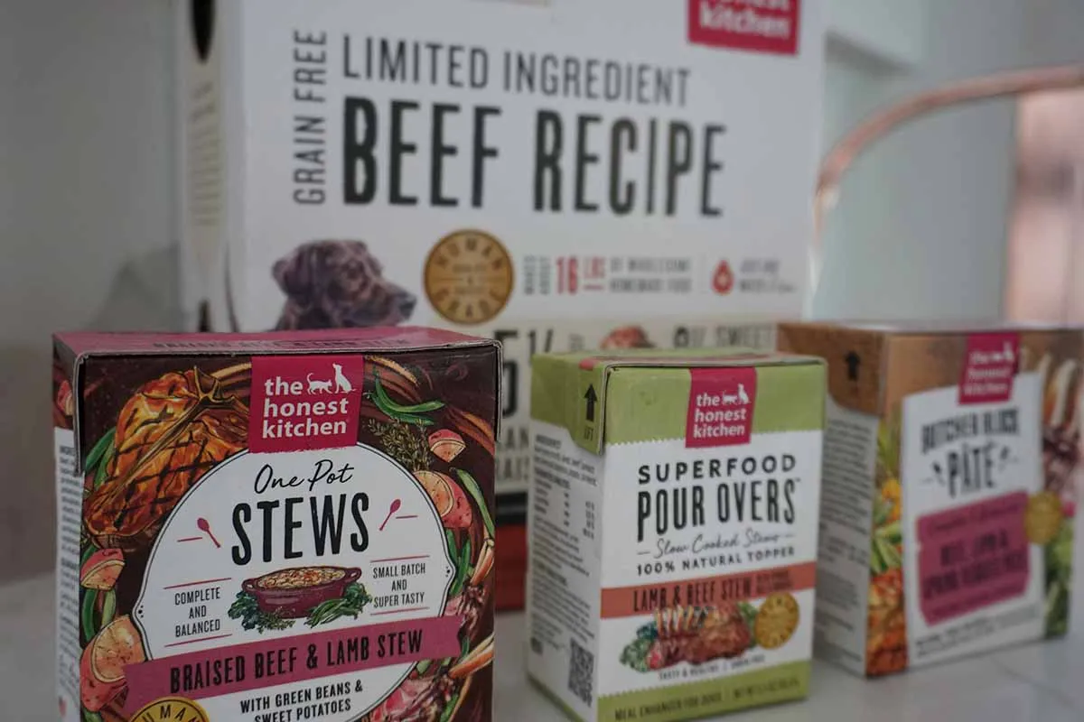 A collection of The Honest Kitchen products showcasing various packaging