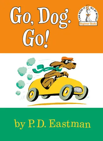 A collection of various colorful dogs from "Go, Dog. Go!" in different vehicles, representing fun and movement.