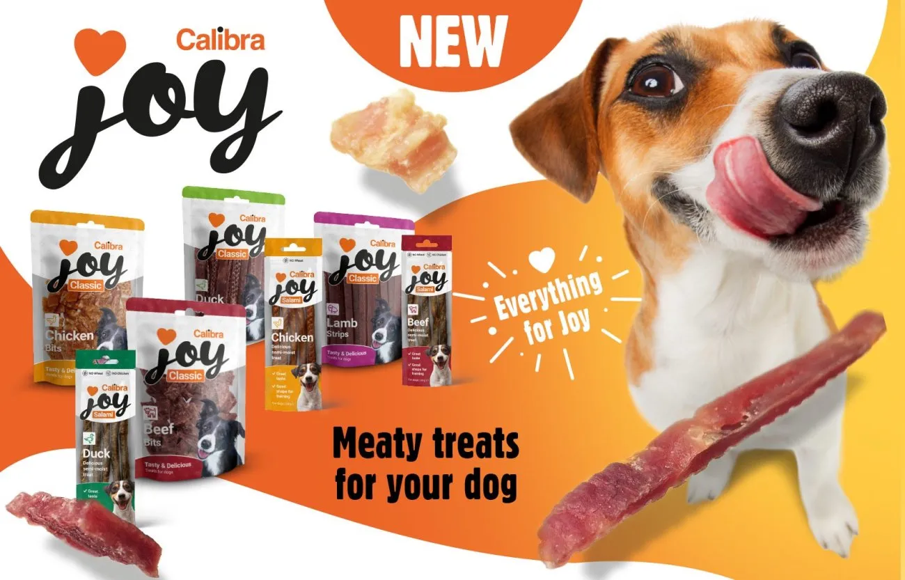 A colorful display of Calibra Joy classic salami treats for dogs