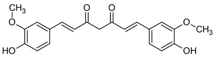 A diagram showing the chemical structure of curcumin.