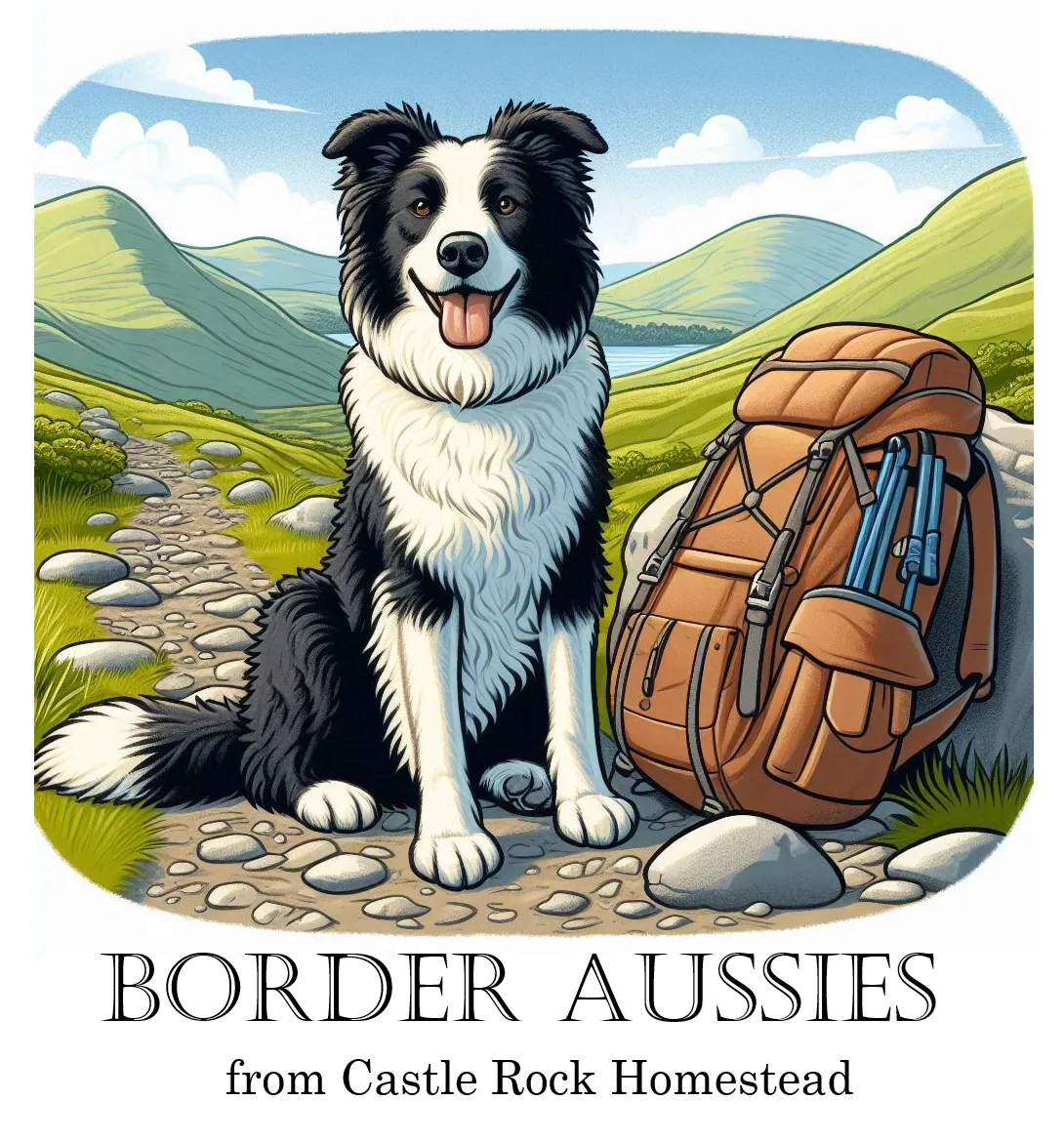 A group of playful Australian Shepherd Border Collie mix puppies huddling together