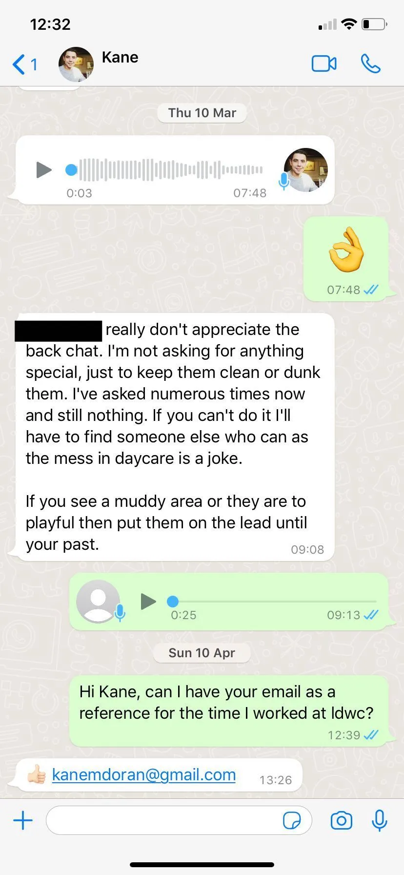 A message instructing a walker to "dunk" dogs in ponds for cleaning