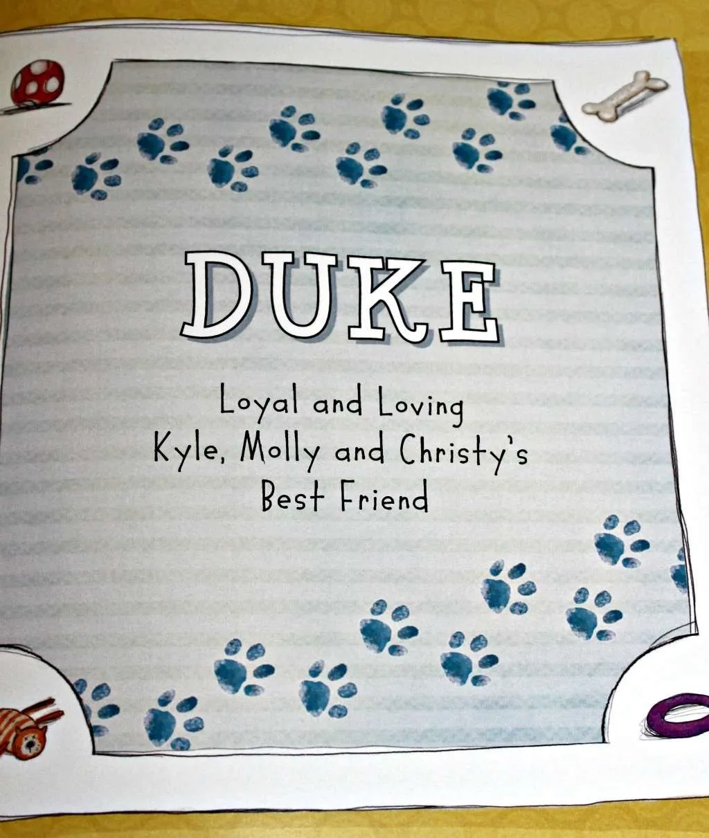 A page from "If My Dog Could Talk" showing a personalized dedication.
