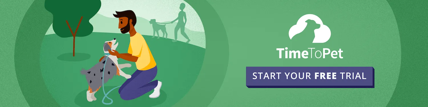 A promotional banner offering a free trial for pet care management software