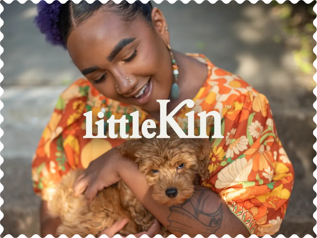 A small dog standing on a dog litter tray with artificial grass