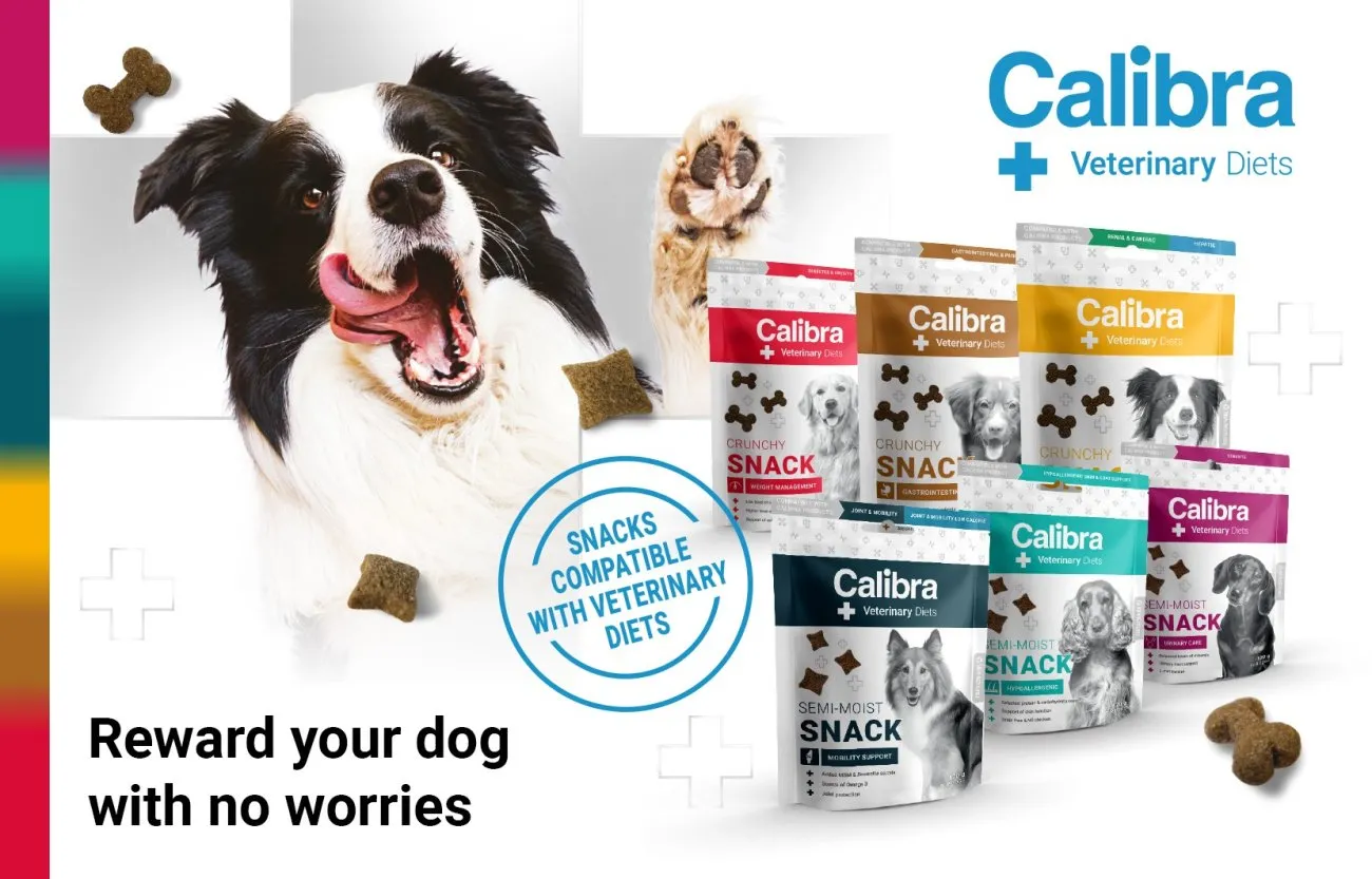 A variety of Calibra VD Snacks for specific dietary needs, designed for veterinary support